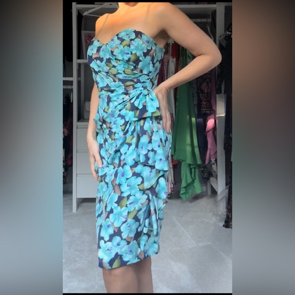 Silk Studio Strapless Turquoise Floral Dress - Picture 5 of 5
